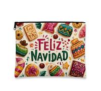 Feliz Navidad - Trousse da viaggio per biscotti, cosmetici, da donna, portatile, piccola, in tela, con cerniera, per la cura della pelle natalizia, Multicolore, 7x9 Inch, Vacanze