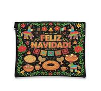 Feliz Navidad - Trousse da viaggio per cosmetici, da donna, in tela, portatile, con cerniera, per articoli da toeletta natalizi, nero, 7x9 Inch, Custodia
