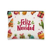 Feliz Navidad - Trousse da viaggio per cosmetici, da donna, portatile, in tela, con cerniera, per feste di Natale, bianco, 7x9 Inch, Vacanze