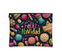 Feliz Navidad - Trousse da viaggio per cosmetici, da donna, portatile, piccola con cerniera, per la cura della pelle, Multicolore, 7x9 Inch, Candy