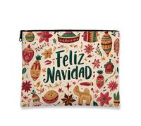 Feliz Navidad - Trousse per cosmetici, con motivo floreale, per donne, portatile, in tela, con cerniera, per articoli da toeletta natalizi, Multicolore, 7x9 Inch, floreale