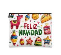 Feliz Navidad - Trousse per trucchi, colorata e divertente, da viaggio, per donne, in tela, con cerniera, idea regalo di Natale, bianco, 7x9 Inch, Natale