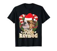 Feliz Navidog Bulldog inglese con cappello di Babbo Natale Maglietta