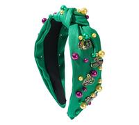 Fellflying Fascia per capelli Mardi Gras, fascia per capelli annodata Mardi Gras | Fasce larghe da donna Moda - Fascia per capelli Mardi Gras con gioielli in diversi colori annodati perlati per donne