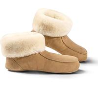 Fellhof Pantofole in pelliccia d'agnello fatte a mano, unisex, foderate e foderate, prodotto naturale, traspiranti, beige, blu, grigio