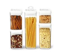 Felli Flip Tite - Set di contenitori con coperchio ermetico da 10,2 cm, in acrilico, impilabili, per dispensa, cibo, spezie, pasta, snack, regali di Natale per lei (5 pezzi, varietà)