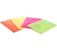Fellowes 0060101 Buste con Bottone A5 Shocking File, Confezione da 4 Pezzi, Colori Fluorescenti Assortiti