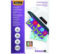 Fellowes 5302202 Pouches Enhance80 con Retro Adesivo, Formato A4, 80 Micron, Confezione da 100 Pezzi