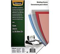 Fellowes 53762 Copertine per Rilegatura in PVC Trasparente, Formato A4, 240 Micron, Confezione da 100 Pezzi