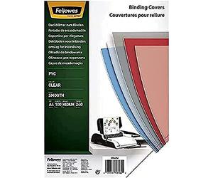 Fellowes 53762 Copertine per Rilegatura in PVC Trasparente, Formato A4, 240 Micron, Confezione da 100 Pezzi