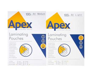 Fellowes 6003501 Pouches A Finitura Lucida Apex, Formato A4, 125 Micron, Confezione Da 100 Pezzi & 6003201 Apex Pouches Di Plastificazione, Formato A4, 100 Pezzi
