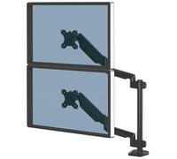 Fellowes braccio monitor doppio Platinum Series, impilamento verticale, con funzioni di oscillazione orizzontale, inclinazione, rotazione, 2 porte USB, dimensioni massime monitor 27" (10 kg), nero