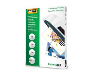 Fellowes fogli per plastificatrice A4 Impress100, buste per plastificatrice formato A4, 100 Micron, confezione da 100 pouches per plastificare