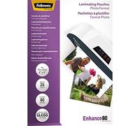 Fellowes Pouches per plastificazione per documenti, formato 10 x 15mm, finitura lucida, confezione da 25 pezzi, 160 micron, 2x80 micron, Finitura di alta qualità, adatti per foto