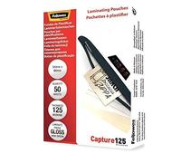 Fellowes Pouches per plastificazione per documenti, formato 54 x 86mm, finitura lucida,confezione da 50 pezzi, 250 micron, 2x125 micron, Finitura di alta qualità, adatti per documenti piccolo formato