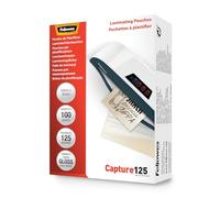 Fellowes Pouches per plastificazione per documenti,formato 65 x 95mm,finitura lucida,confezione da 100 pezzi,250 micron,2x125 micron,Finitura di alta qualità, adatti per documenti di piccolo formato