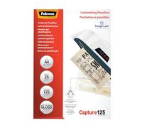 Fellowes Pouches per plastificazione per documenti, formato A4, finitura lucida, confezione da 25 pezzi, 250 micron, 2x125 micron, con Image Last per direzionare foto e documenti