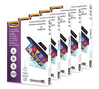 Fellowes Pouches per plastificazione per documenti, formato A4, finitura lucida, confezione da 500 pezzi, 160 micron, 2x80 micron, Finitura di alta qualità, adatti per foto e avvisi