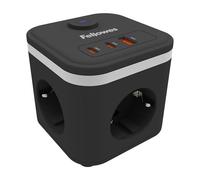 Fellowes Power Cube - Multipresa Compatta con 3 Prese Tipo F, 2 Porte USB-C, 1 USB-A, Cavo da 2 m e Interruttore On/Off Caricatore Multiporta Salvaspazio per Scrivania, Casa o Ufficio - Bianco