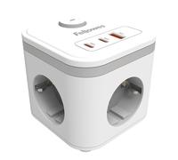 Fellowes Power Cube - Multipresa Compatta con 3 Prese Tipo F, 2 Porte USB-C, 1 USB-A, Cavo da 2 m e Interruttore On/Off Caricatore Multiporta Salvaspazio per Scrivania, Casa o Ufficio - Nero