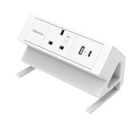 Fellowes Power Desk Type G Clamp Fit 1x230v 1xUSB-A 1x USB-C Socket 2m Cable White - 100137171 prolunghe e multiple 1 presa(e) NEW
