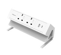 Fellowes Power Desk Type G Clamp Fit 2x230v 1xUSB-A 1x USB-C Socket 2m Cable White - 100137181 prolunghe e multiple 2 presa(e) NEW