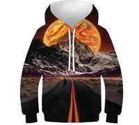 Felpa 3D da ragazzo in tinta unita con stampa montagna, maglione casual con cappuccio, felpe a maniche lunghe, abbigliamento invernale con tasca, Under The Sun, 6-7 Jahre