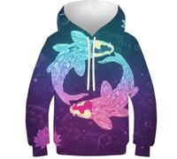 Felpa 3D per ragazzi Tartaruga marina in vetro colorato nell'oceano stampato maglione casual con cappuccio a maniche lunghe abbigliamento invernale con tasca, Yin Yang Koi Fish with Lotus, 11-13 Jahre