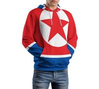 Felpa a Maniche Lunghe con Cappuccio Oversize,Corea del Nord Bandiera Nazionale Unisex,con Tasca a Marsupio,Girocollo,Morbido Capo Basic per Autunno,Inverno,Rosso,5XL