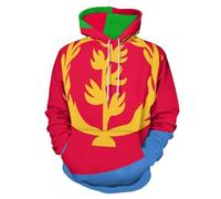 Felpa a Maniche Lunghe con Cappuccio Oversize,Eritrea Bandiera Nazionale Unisex, con Tasca a Marsupio, Girocollo, Morbido Capo Basic per Autunno, Inverno,Rosso,L