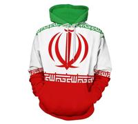 Felpa a Maniche Lunghe con Cappuccio Oversize,l'Iran Bandiera Nazionale Unisex, con Tasca a Marsupio, Girocollo, Morbido Capo Basic per Autunno, Inverno,Rosso,L