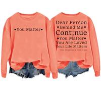 Felpa a maniche lunghe con scritta in lingua inglese "Continue You Matter You Are Loved Your Life Matters", Arancione, M