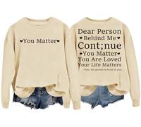 Felpa a maniche lunghe con scritta in lingua inglese "Continue You Matter You Are Loved Your Life Matters", Khika, XXL