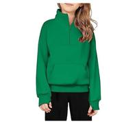 Felpa a maniche lunghe da ragazza, tinta unita, mezza zip, in pile, per bambine 140, verde, 13-14 Jahre