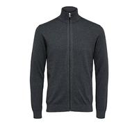 Felpa a Maniche Lunghe da Uomo Selected Basic | Cardigan in Cotone Tinta Unita | SLHBERG Zip, Grigio (Antracite/Melange), M