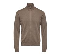 Felpa a Maniche Lunghe da Uomo Selected Basic | Cardigan in Cotone Tinta Unita | SLHBERG Zip, Marrone (Teak/Melange), XXL