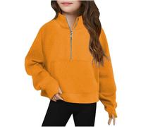 Felpa a maniche lunghe per ragazze, antivento, con colletto rialzato, con foro per il pollice, in caldo pile, casual, per attività all'aperto, scuola, autunno inverno, Arancione 01., 7-8 Years