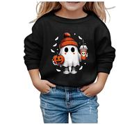 Felpa a Maniche Lunghe Senza Cappuccio con Girocollo Stampato Carino Halloween per Bambini Montagna Vestiti Pancia di Fuori (Black, 7-8 Years)