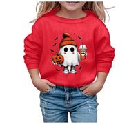Felpa a Maniche Lunghe Senza Cappuccio con Girocollo Stampato Carino Halloween per Bambini Montagna Vestiti Pancia di Fuori (Red, 3-4 Years)