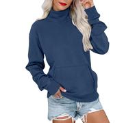 Felpa a maniche lunghe senza cappuccio da donna, maglione girocollo in pile, tinta unita, casual, maglione da donna, leggero, vestibilità larga, taglia grande, con tasche, Blu scuro, XL