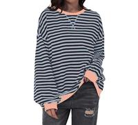 Felpa a righe da donna - Top girocollo da donna invernale caldo pullover da donna morbido e confortevole felpe larghe da donna a maniche lunghe felpe da donna senza cappuccio, Grigio, S
