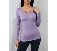 Felpa aderente da donna a costine, scollo a V, con ritaglio incrociato a | La maglia da donna a maniche lunghe a coste si adatta bene alle mezze stagioni, può essere indossata da sola o come strato