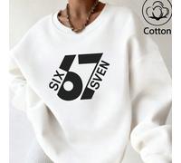 Felpa ampia da donna con scollo a giro e stampa numerica "SEI 67 SETTE", casual per autunno/inverno/primavera L,M,S,XL,XSGrafico,LetterePoliestere