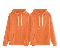 Felpa autunnale da donna, taglie forti, pullover oversize foderato in pile, calda vestibilità comoda, alla moda, vestibilità ampia, casual, a maniche lunghe, foderato in pile, Arancione, XXL