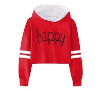 felpa bambina casual casual casual attiva manica piena felpa con cappuccio felpa felpa con cappuccio corto maglione stampa lettere a righe adolescenti crop top top maglietta natale, Colore: rosso, 6-7