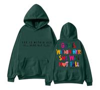 Felpa bianca con cappuccio è disponibile la felpa da donna con scritta "In God". La felpa con cappuccio "Dio è nel suo cuore non cadrà", Verde scuro, L