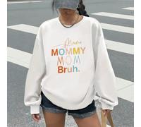 Felpa bianca con stampa grafica "Mamma, Mamma, Mamma, Fratello". Questa felpa oversize da donna con collo a giro presenta un design semplice ed elegante. Ha uno stile casual e versatile che soddisfa l