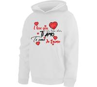 felpa bianca donna cappuccio scritta i love you ti amo idea regalo san valentino