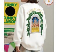 Felpa bianca in cotone con spalle scese per bambini, felpa con motivo castello illuminato dalla luna, felpa girocollo in tessuto spesso, adatta per l'autunno e l'inverno, comoda maglia in pile a manic