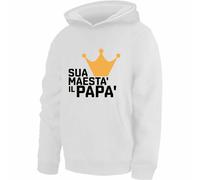 felpa bianca uomo cappuccio scritta sua maesta' il papà regalo festa del papa'